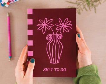 A5 Lined Notebook Hot Pink Bloom | Ruled Journal | Recycled Paper | Daily Planner | Ruled Notebook | Floral Line Art | Stuff To Do | Compact