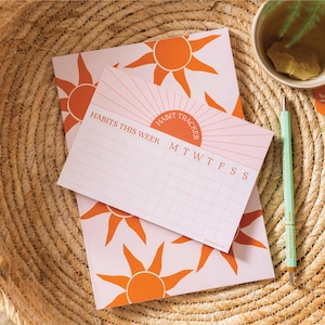 Wöchentlicher Habit-Tracker A6 50 Blatt | Routine-Tracking | Tor-Planer | Tägliche Gewohnheiten | Recyclingpapier | Schreibtischunterlage | Sonnenstrahlen