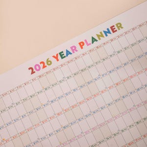 close up of 2026 wall planner showing highlighted weekends, moon phases, nd week numbers