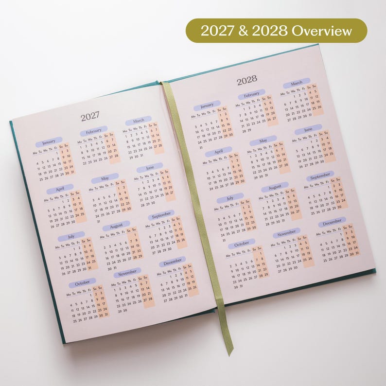 Kalender 2027 | Wochenplaner im A5-Format, rot-blau gestreift | Flacher