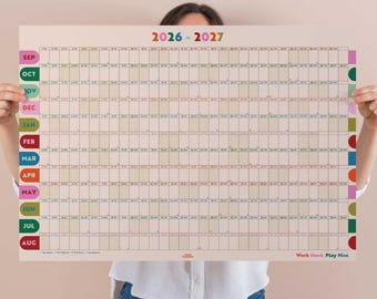 Academische muurplanner 2026-2027 | Jaar te bekijken | Grote kleurrijke jaarlijkse kunstkalender | Landschap | Speel Nice Arches Design met maanstanden.