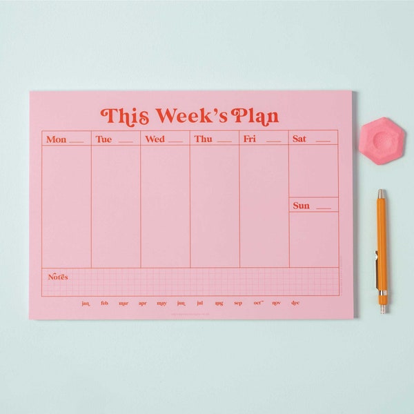 A4 Weekly Planner Pad Pink & Red Bold Desk Planner | Weekly Notepad | Daily Planner | To Do List Desk Pad | Magnetic Planner