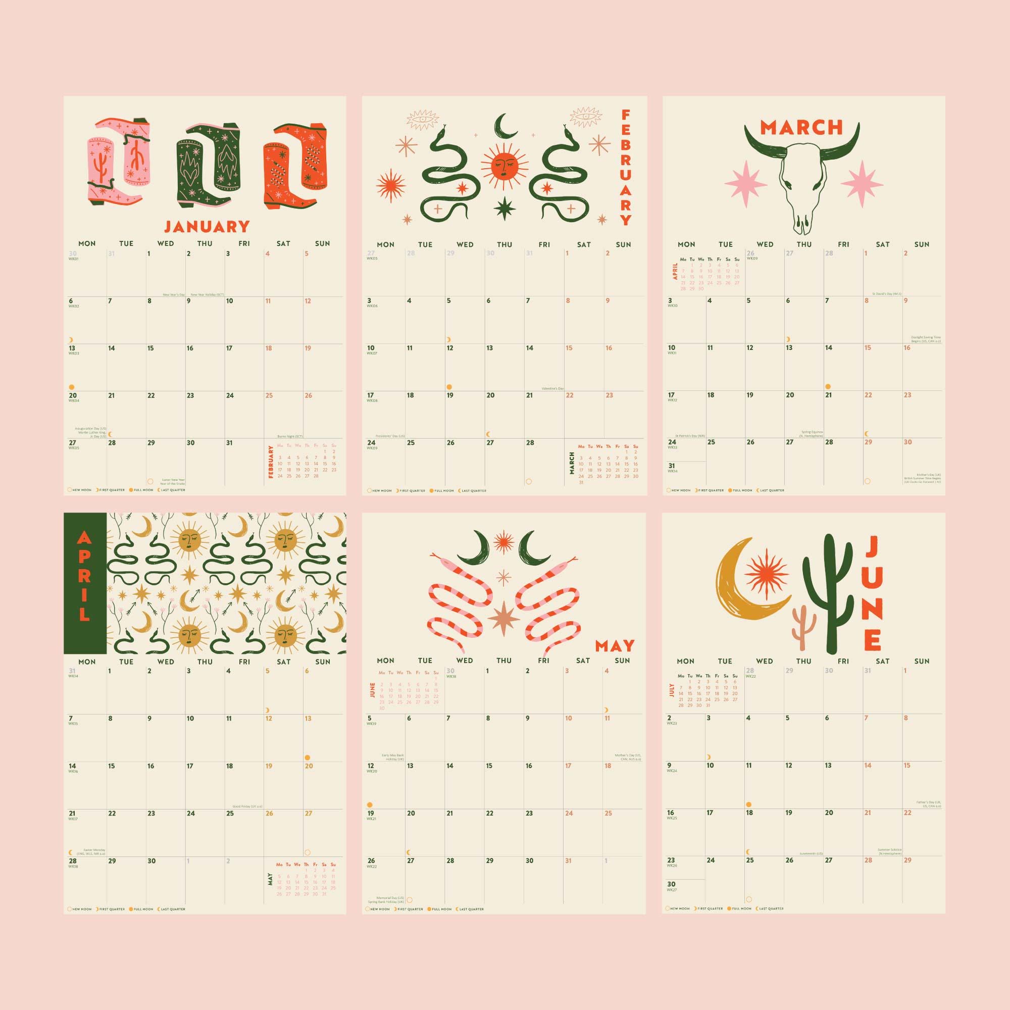 2025 Year Calendar Desert Dreams | A4 Monthly Planner | Boho Art Planner | 12 Month Hanging Calendar
