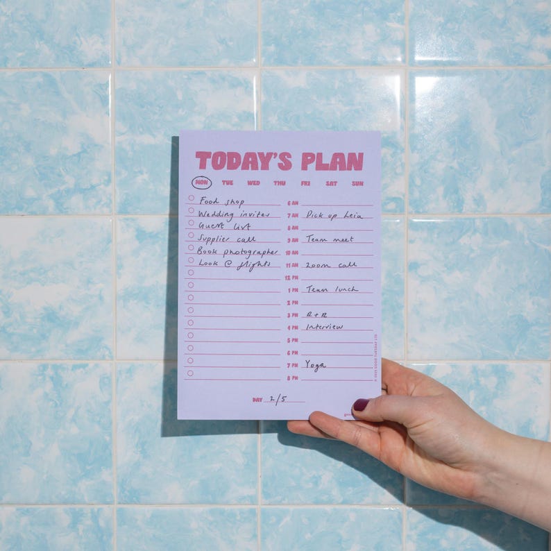 A5 Daily Planner Pad Lilac & Plum Hourly Planner Notepad | To-Do List | WFH Desk Pad | Productivity Pad | Everyday Planner | Magnetic Pad image 2