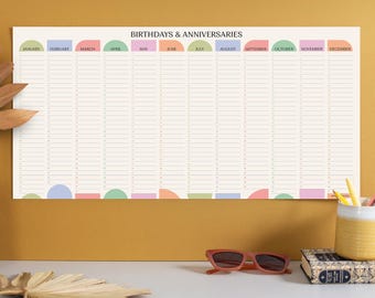 Wall Calendar - Undated | Birthday & Anniversary Calendar Wall Planner | Pastel Art Design | Year to View | Classroom Calendar