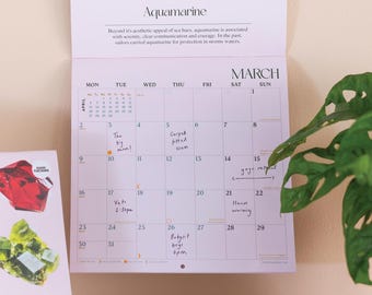 Crystal Calendar 2026 Gemstone Rocks Minerals Crystals Monthly Wall Calender 12 Month | American Made In The USA