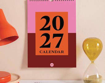 2027 Calendar | Bold Block | A4 Wall Calendar | Month to View | Colour Block | January to December