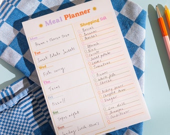 Meal Planner & Shopping List Pad | Shopping List Pad | Meal Planner | Colourful | A5 Notepad | List Pad | Weekly List | Fridge Food List