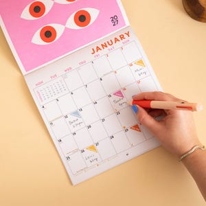 2027 Modernist Wall Calendar, month to view grid, UK and US holidays