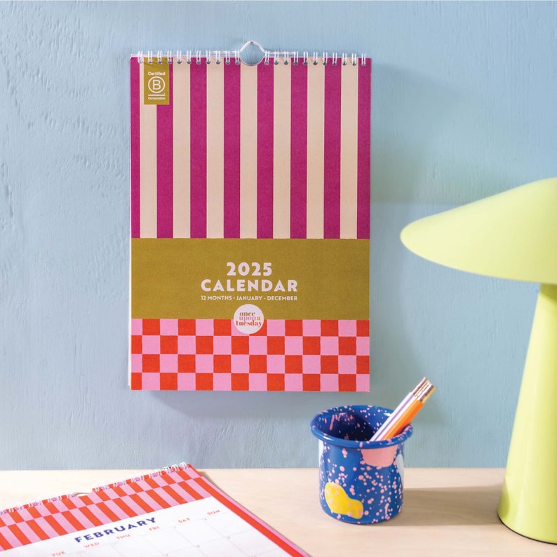 2025 Wall Calendar Checks & Stripes A4 Monthly Planner Colourful