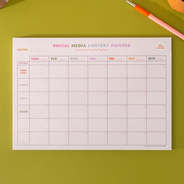 Social Media Content Weekly Planner | Small business Success planner | Instagram TikTok planner |   Content Calendar | Printed Planner Pad