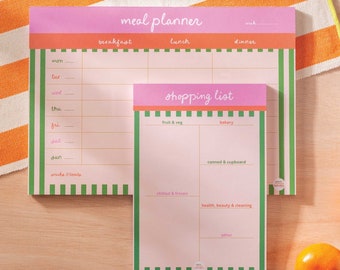 Wöchentlicher Essensplaner & Einkaufslisten-Set | Cabana Streifen | Meal Prep | Lebensmittelgeschäft Planer | Einkaufsliste Pad | A4 Mahlzeitenplaner