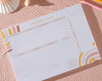 Weekly Planner Pad Abstract Rainbow Week Plan with Habit Tracker | Desk Planner | Family Planner | Notepad | WFH To Do Pad | Magnetic