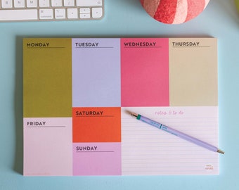 A4 Weekly Planner Pad Bold Colour Block | Desk Planner with Habit Tracker | Weekly Notepad | Daily Planner | To Do List Desk Pad | Magnetic