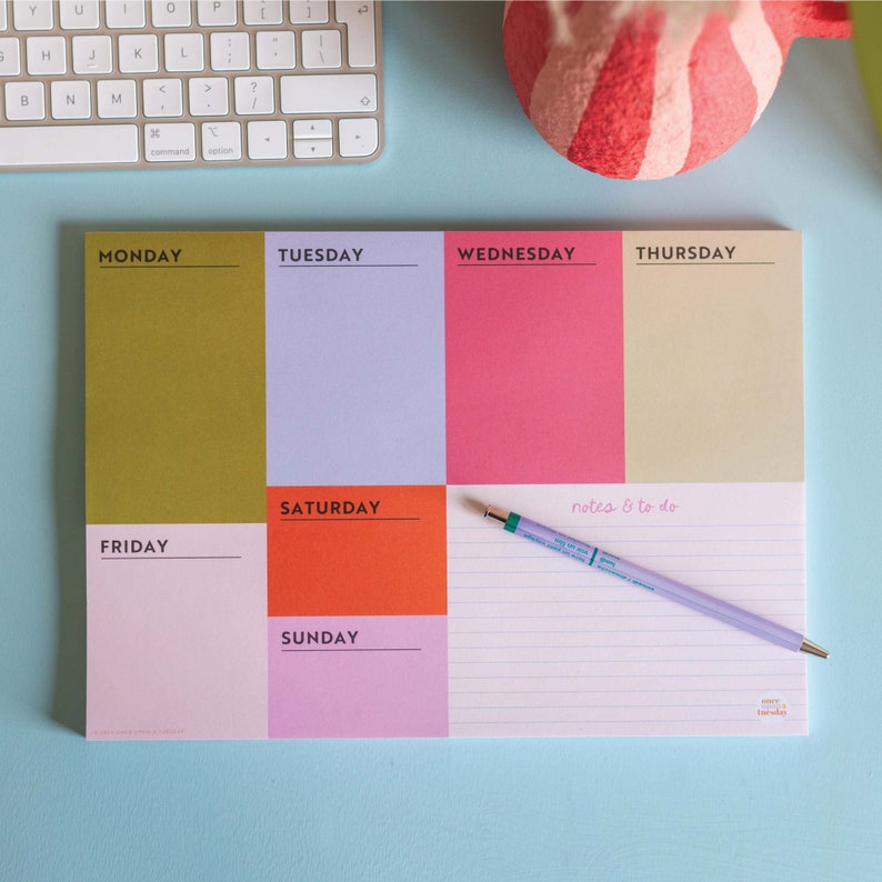 A4 weekly planner pad. bold planning. colour block.