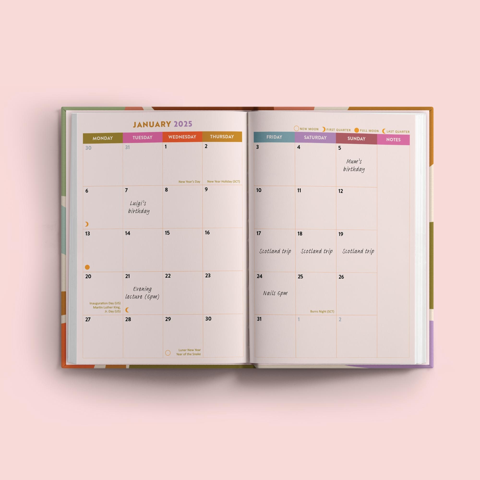 2025 Diary Week to View A5 Hardcover Planner | 2025 Journal | Recycled Paper Journal | Boho Paper Shapes | Organic Shapes | Boho Journal
