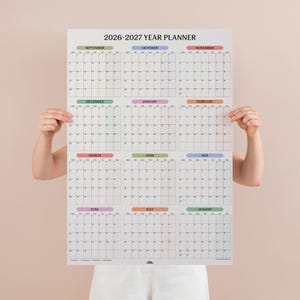 2026 - 2027 Academic Year Wall Planner | A1 Portrait | Year to View | Pastel | Monthly Planner | Recycled Paper Planner | School Planner