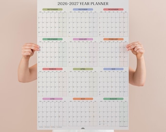 2026 - 2027 Academic Year Wall Planner | A1 Portrait | Year to View | Pastel | Monthly Planner | Recycled Paper Planner | School Planner