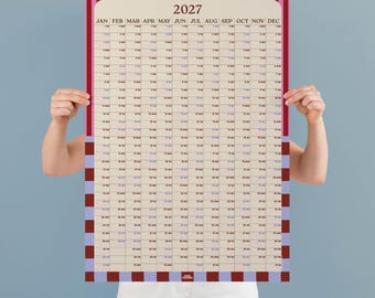 2027 Wall Planner | Portrait | Checks & Stripes | Patterned Year Planner | Annual Wall Calendar | Home Office Organiser
