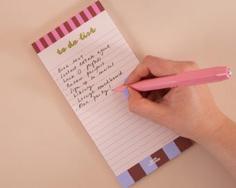 To Do List Pad | Undated | Slim Tear Off Pad | Checks and Stripes | Desk Organiser | Task List | Lined Notepad