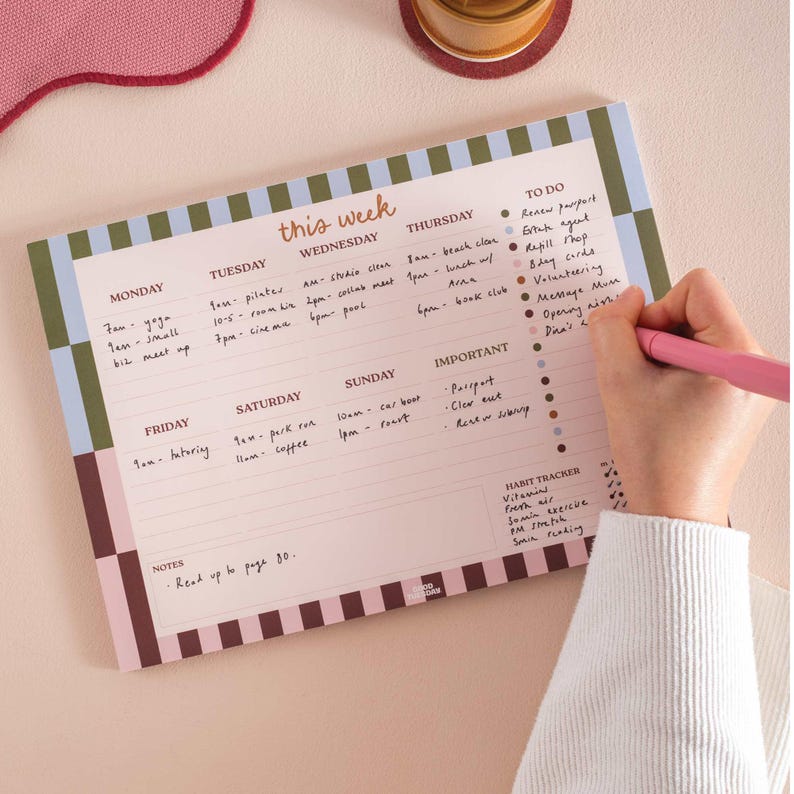 A4 Boho Nouveau Weekly Planner Pad | Desk Planner With Habit Tracker ...