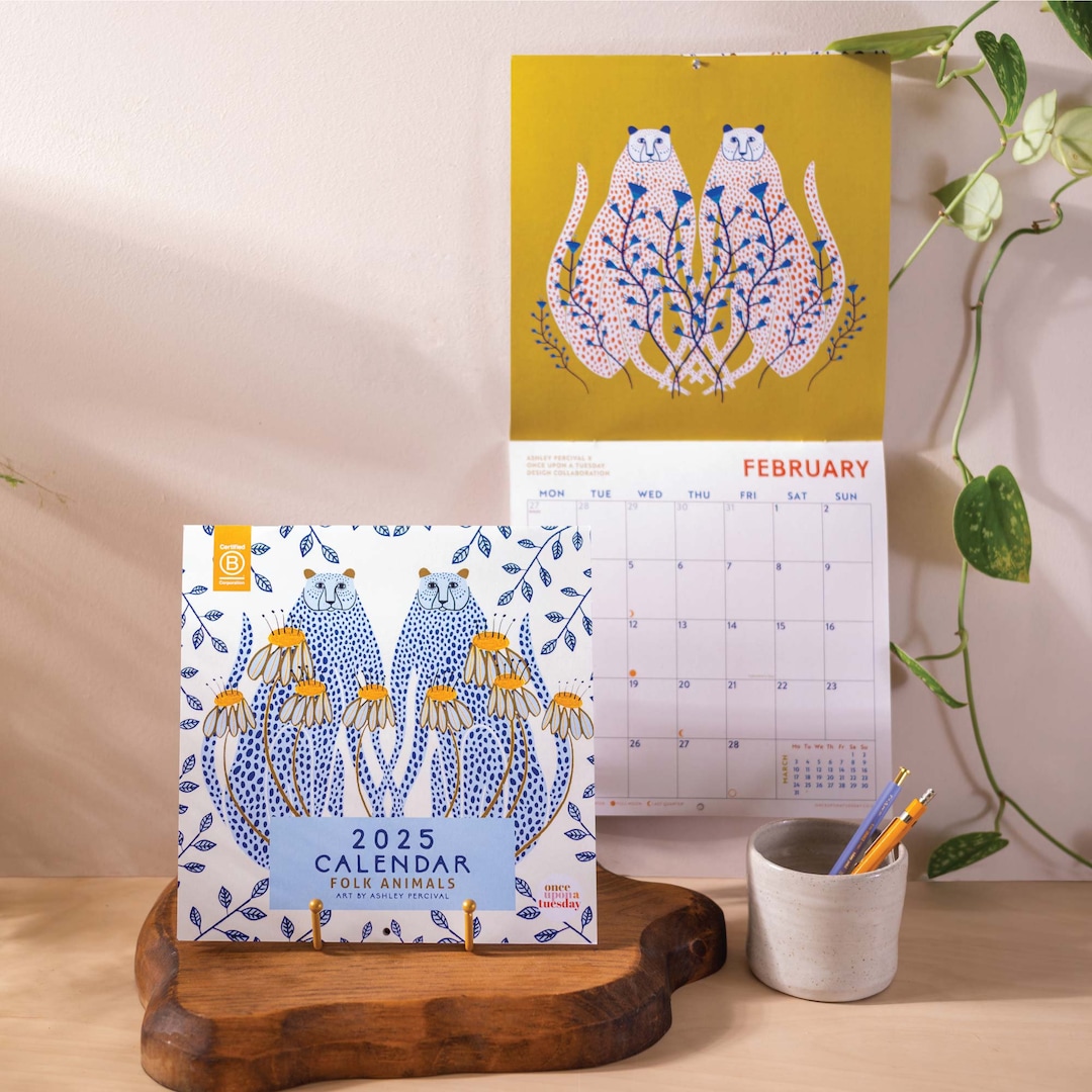 2025 Folk Art Calendar Monthly Planner Animals Illustrations