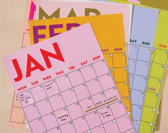 Large Monthly Wall Planner A3 Colourful | XL Wall Planner | Individual Pages | Perpetual | Undated Wall Planner