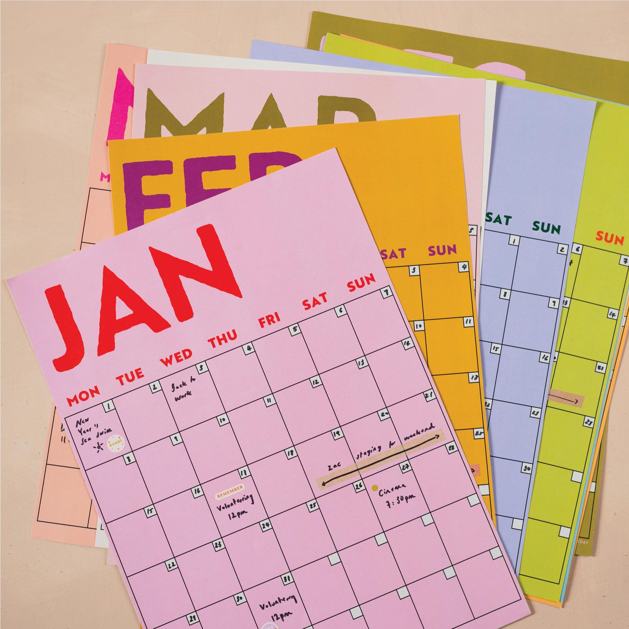 Large Monthly Wall Planner A3 Colourful | XL Wall Planner | Individual Pages | Perpetual | Undated Wall Planner