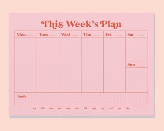 A4 Weekly Planner Pad Pink & Red Bold Desk Planner | Weekly Notepad | Daily Planner | To Do List Desk Pad | Magnetic Planner