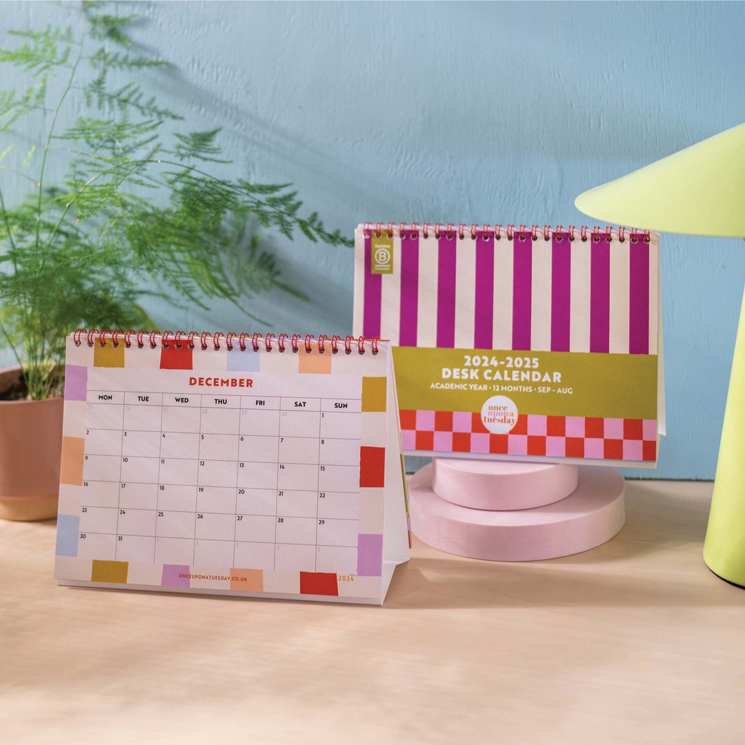 Academic Year A5 Desk Calendar 2024-2025 Checks & Stripes Free Standing