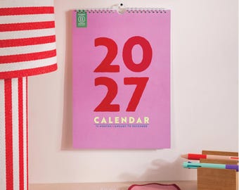 2027 Calendar | Hanging wall planner | Colourburst |  12 Month Calendar | A4 Compact size with appointment grid | Recycled Paper