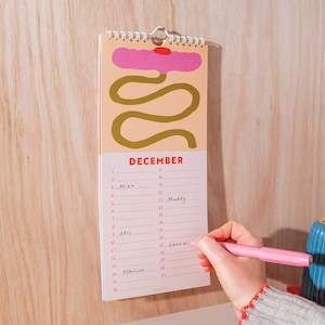 Perpetual birthday calendar, undated, floral illustrated planner. Eco-conscious calendar