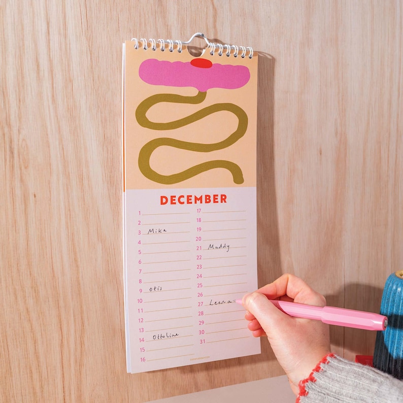 Perpetual birthday calendar, undated, floral illustrated planner. Eco-conscious calendar