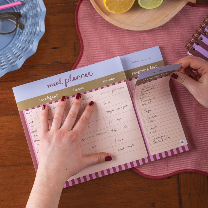 Weekly Meal Planner Pad Berry Stripe | A4 Meal Planner | Daily Meal Planner Pad | Menu Planner | Meal Planner Pad image 3