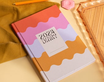 2024 Diary A5 Hardcover Week to View Planner | 2024 Journal | Recycled Paper Diary | Rainbow Wave