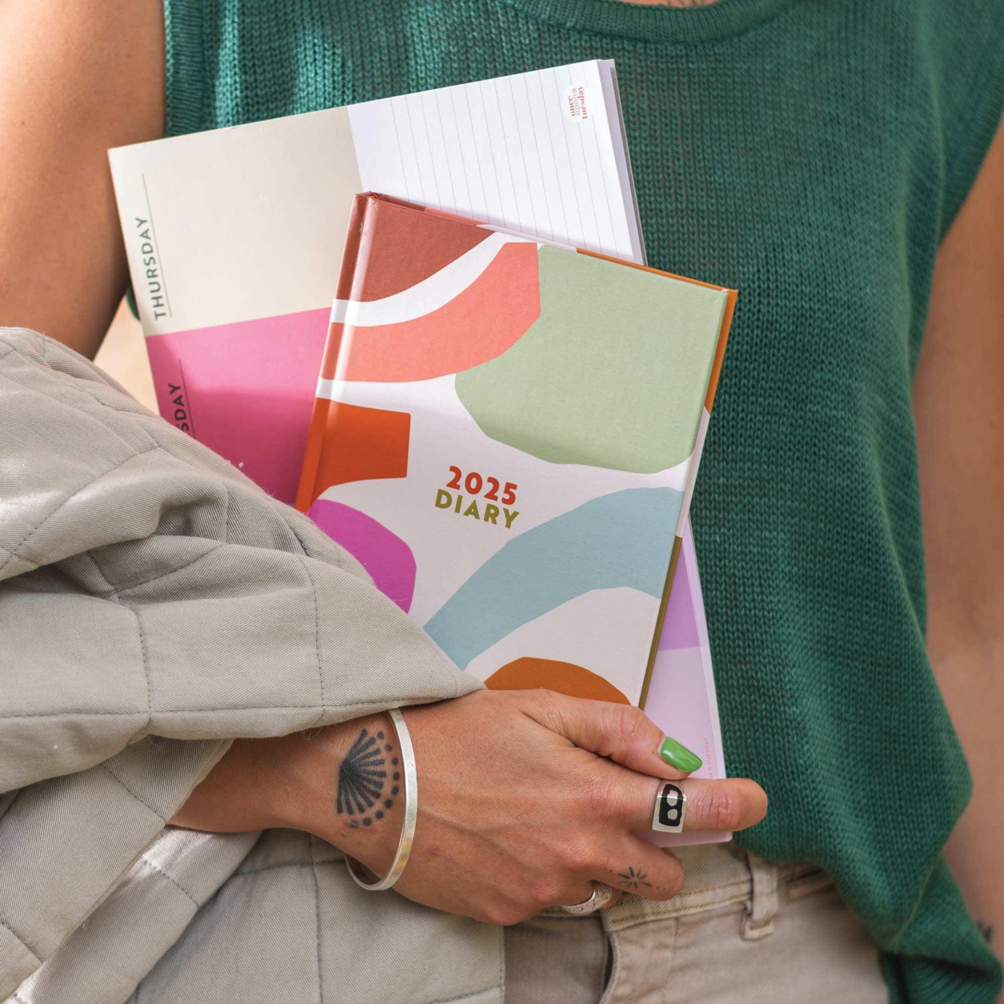 2025 Diary Week to View A5 Hardcover Planner | 2025 Journal | Recycled Paper Journal | Boho Paper Shapes | Organic Shapes | Boho Journal