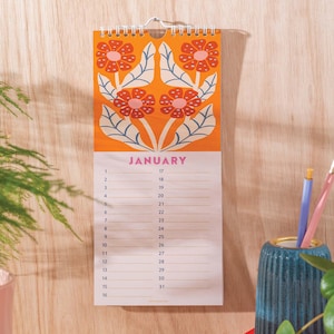 Perpetual birthday calendar, undated, floral illustrated planner. Eco-conscious calendar