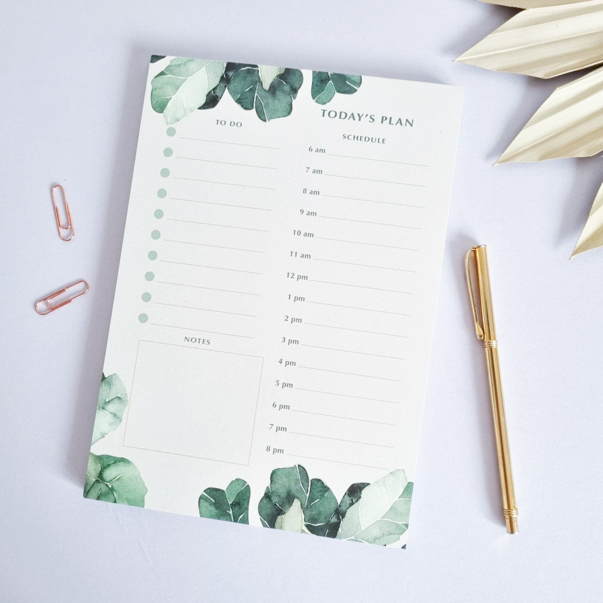 a5-daily-planner-pad-tropical-greenery-hourly-planner-etsy