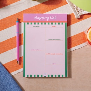 Grocery List Pad Shopping List Pad Tropical Cabana Stripes | A5 List Pad | Weekly Shopping List | Magnetic Shopping List | Fridge Food List