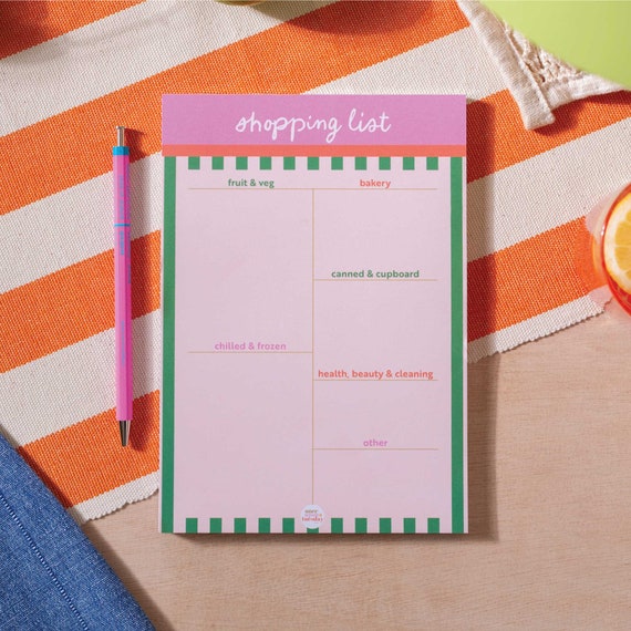 Grocery List Pad Shopping List Pad Tropical Cabana Stripes | A5 List Pad | Weekly Shopping List | Magnetic Shopping List | Fridge Food List