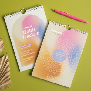 Täglicher Habit Tracker Monatskalender 12-Monats-Planer | Bullet Journal Notizbuch | Farbverläufe | Routine-Generator | Kreisförmiger Tracker
