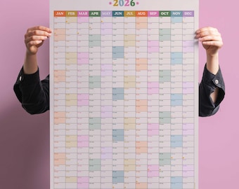 Planner da parete 2026 con ritratto, planner colorato / Planner 2026 / Planner mensile 2026 / Visualizzazione annuale