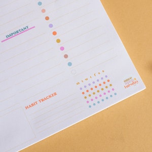 A4 weekly planner pad with 7 days, to do list, notes section and habit tracker. 100% recycled paper and made in the UK.