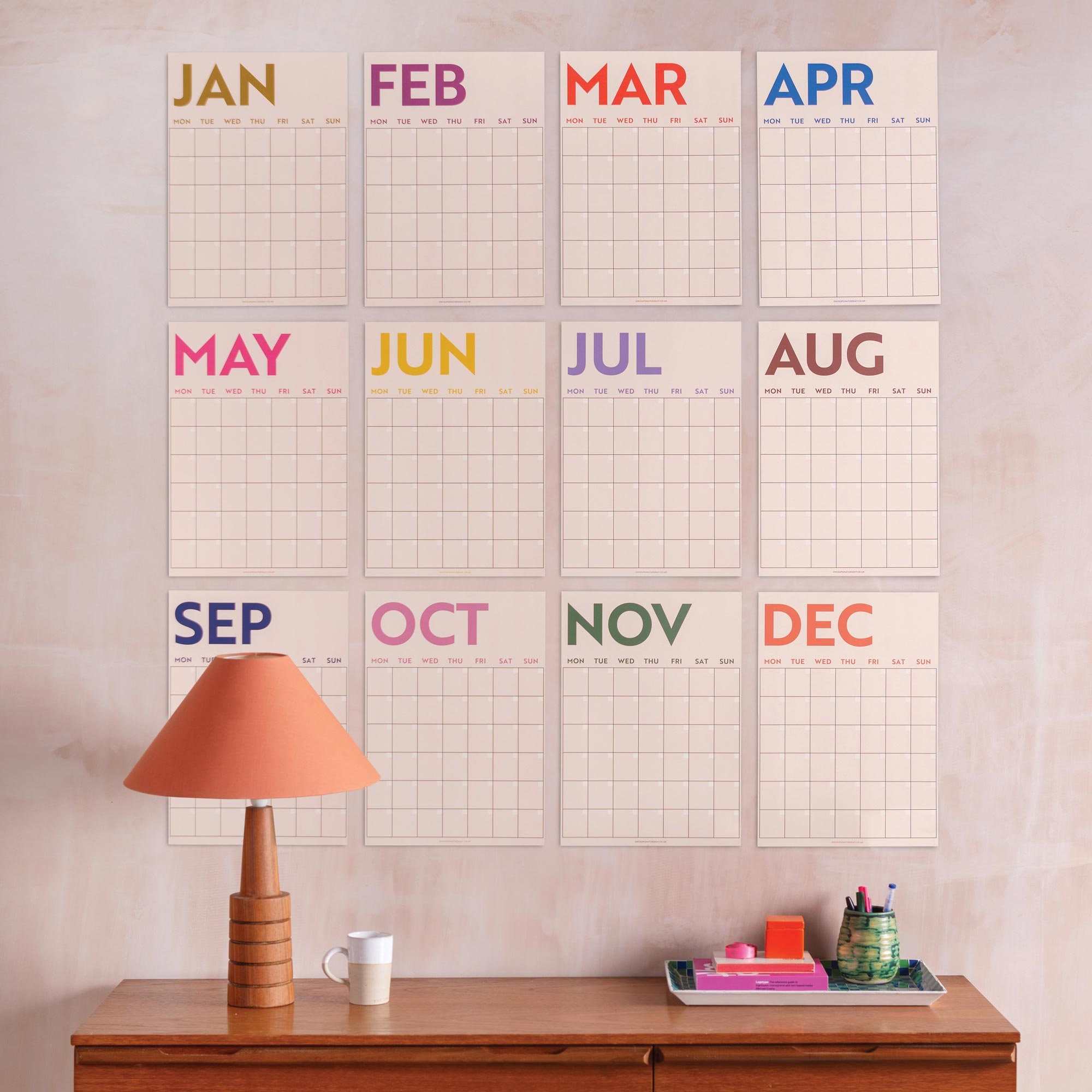 Droog uitwisbare maandkalender, jan 2026-jun 2027