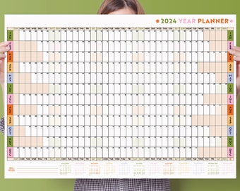 2024 Large A1 Wall Planner Landscape Colourful | 2024 Year Planner | Large | Recycled Paper Planner | 2024 Planner | Year To View