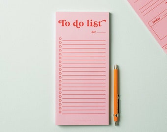 Slim To-Do List & Notepad Pink and Red Bold Deskpad | Tear Off Notepad | Magnetic Planner Pad | WFH Desk Pad | Productivity Pad