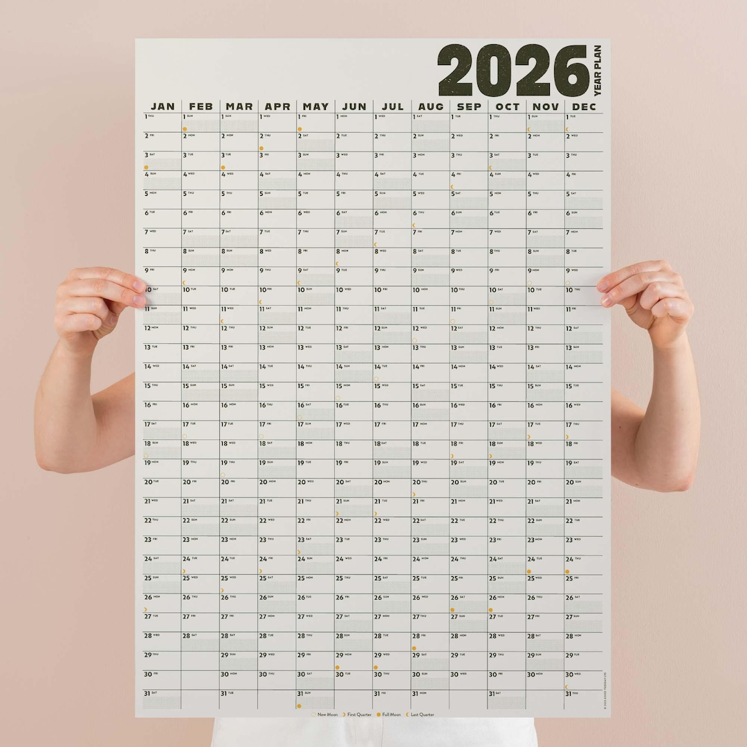 2026 Year Wall Planner Black & White Portrait Minimalist