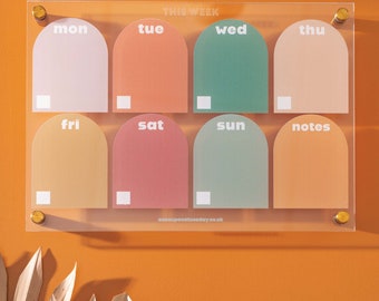 A4 Wipeable Weekly Planner | Recycled Acrylic | Wall Mounted Wall Planner | Muted Arches | Wipeable Calendar | Dry Wipe Planner