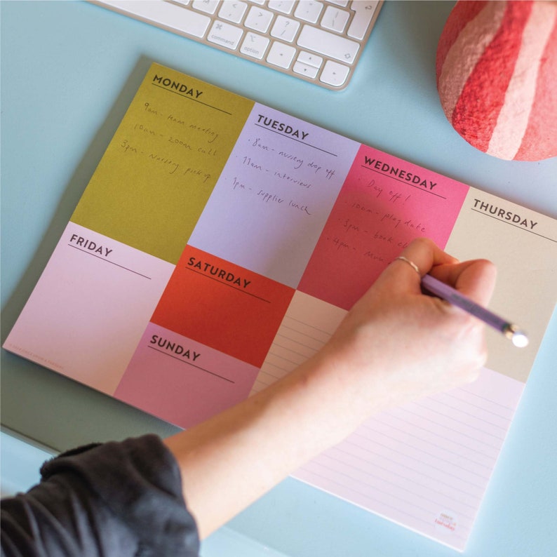 A4 weekly planner pad. bold planning. colour block.