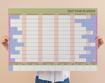2027 Large A1 Wall Planner | Landscape | Pistachio & Peach | Pastel Year Planner | Annual Wall Calendar | Home Office Organiser